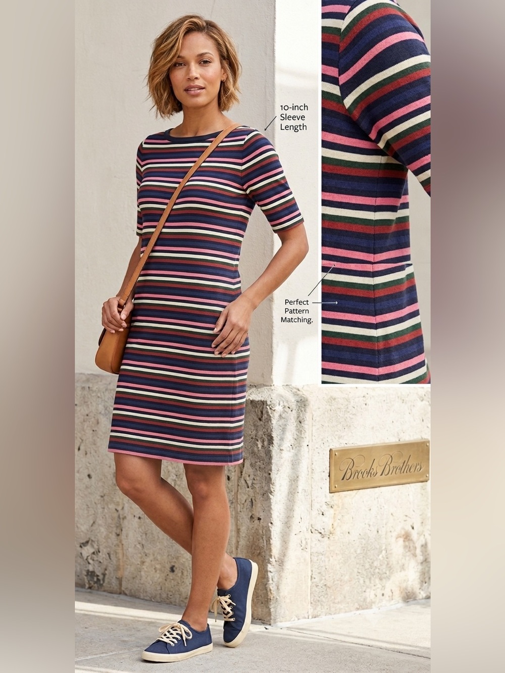 Brooks Brothers Navy, Pink 
& white EUC Striped t shirt dress. 
100% cotton Sz L